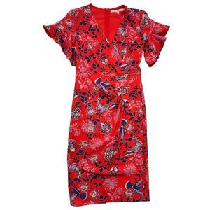 Rachel Rachel Roy Dress Womens Size 8 Red Blue Floral Tropical Print Dress